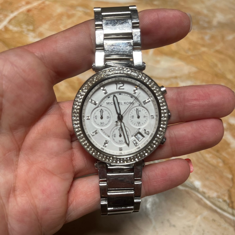 Michael Kors womens Parker chronograph silver wrist watch